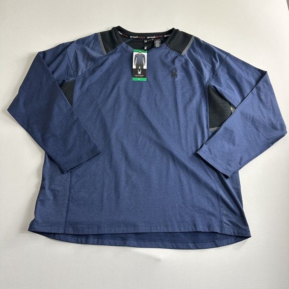Mens Spyder Active Shirt Stretch Reflective Dusty Navy‎ Heather Blue XL Athletic - Picture 1 of 9